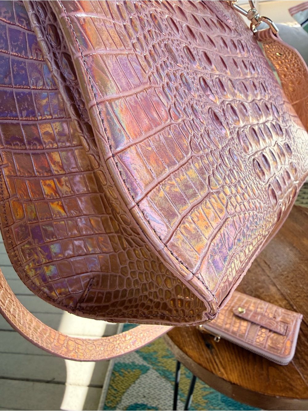 Brahmin Rose Gold Pink Croc-Embossed Satchel & Wallet Set - Picture 8 of 11